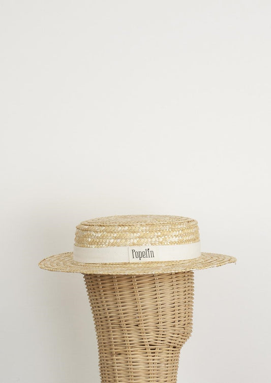 White off Natural straw hat-Popelin