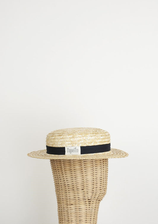 Black Natural straw hat-Popelin