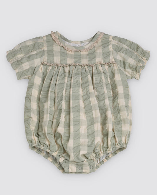 Emilie Romper seersucker gingham in seagrass-Little Cotton Clothes