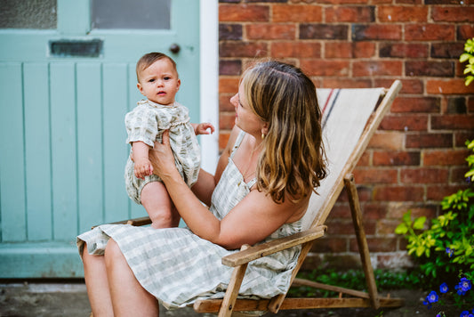 Emilie Romper seersucker gingham in seagrass-Little Cotton Clothes