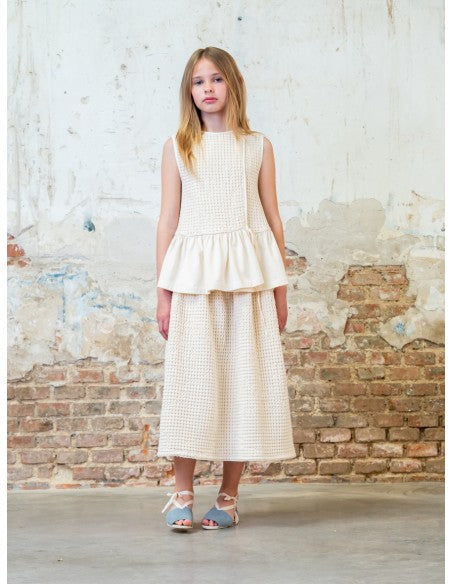 Skirt Ruffled ,Ecru Jaquard- Belle Chiara